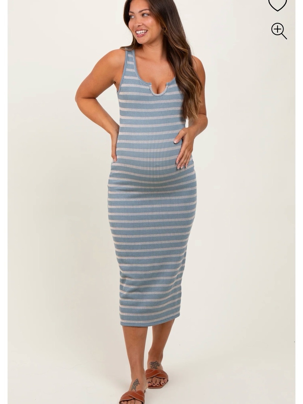 PinkBlush Light Blue Stripe Ribbed Sleeveless V Neck Maternity Maxi Midi Dress